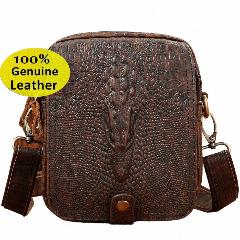 Westal Men's Leather Shoulder Bag Male Mini Croco Designer Leather Bag Man Purse Small Mens Crossbody Påsar för present Phe 6030 Q3nv#