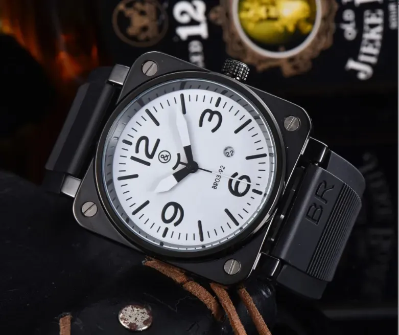 BR Model Sport Rubber Strap Quartz Bell Luxury Multifunction Watch Business Stainless Steel Man Ross Square Wristwatch 055