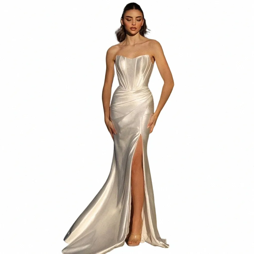 exquisite Ivory Satin Sweetheart Mermaid Wedding Gowns vestido de noiva Bing Bride Dr Sexy Split Brides Party Gowns 2024 J0KB#