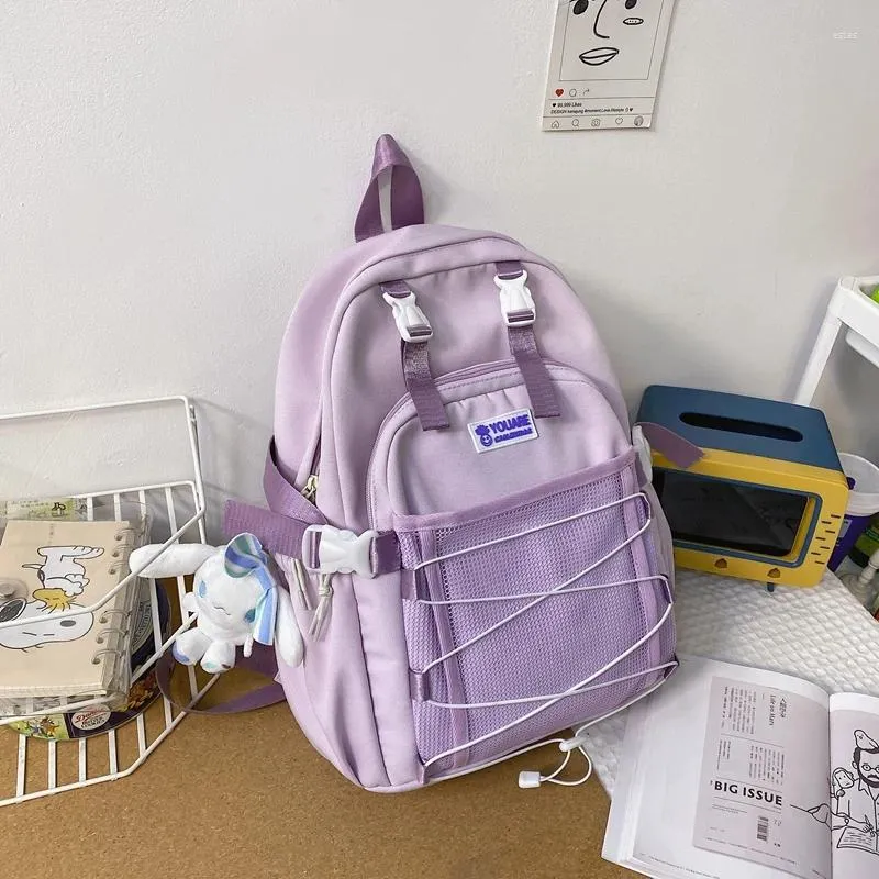 Sacs d'école grande capacité lavande sacs à dos femmes coréen maille sac à dos étanche pour adolescente filles ordinateur portable voyage Mochila