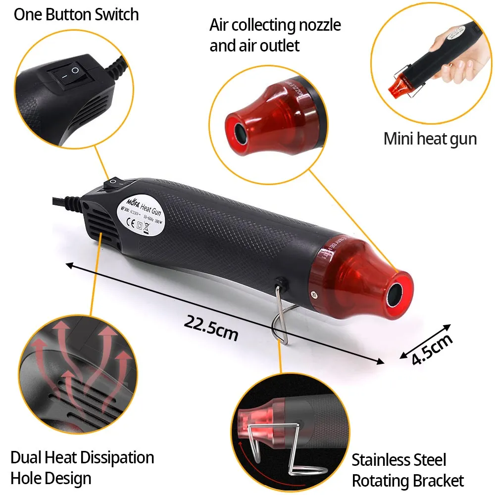 300W Hot Air Blower Heat Gun Electric Power Temperature Mini Tool Kit for DIY Shrink Tubing Soldering Wrap Plastic Rubber Stamp
