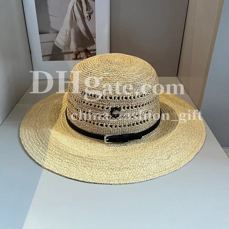 Chapeaux à bord large femmes chapeau de paille dames chapeau d'été ceinture noire jazz paille de paille plage de protection solaire bonnet chapeau extérieur