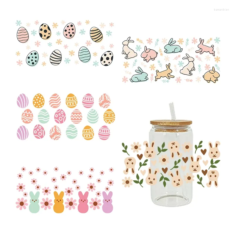 Raamstickers 3D UV DTF Transfers Sticker 16oz Cup Wraps Easter Egg Gedrukt Voor DIY Glas Keramiek Metaal Leer Etc. D8424