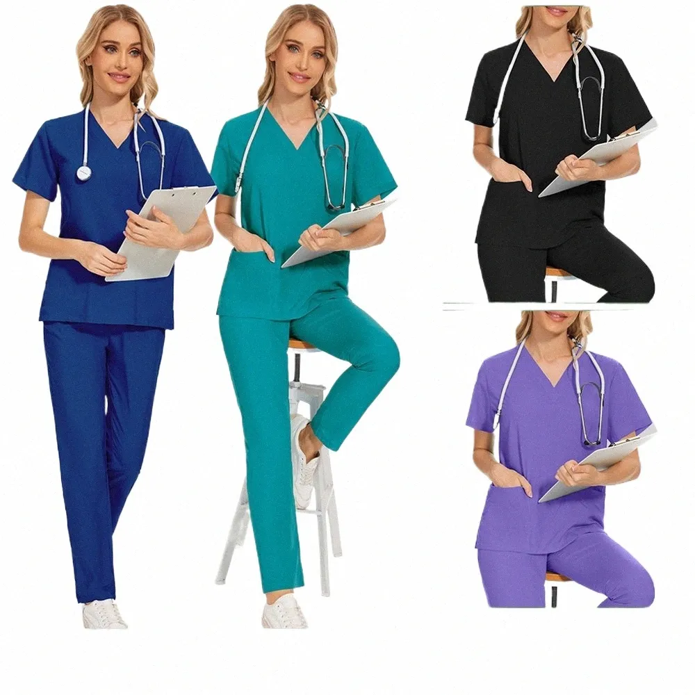 Anpassad tryckt logotyp andningsbar unisex medicinsk enhetlig ljus tunn sjuksköterska skrubber set kirurgisk skönhet sal spa pet work wear kostym 238c#