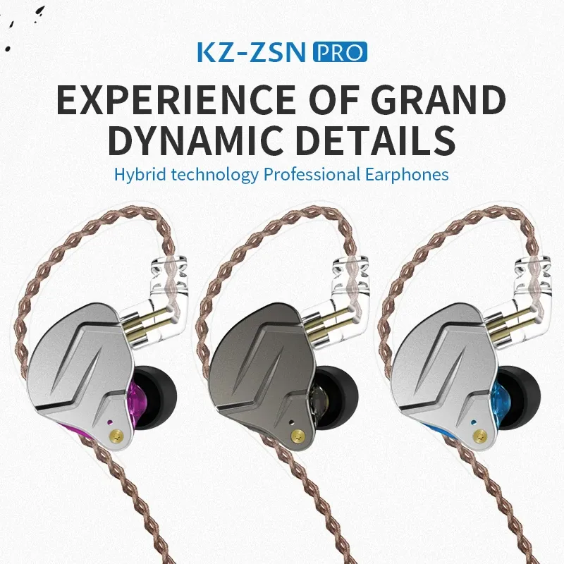 Hörlurar KZ ZSN PRO METAL EARPHONES 1BA+1DD Hybrid Technology HiFi Bass Earbuds In Ear Monitor hörlurar Sportbuller Avbrytande headset