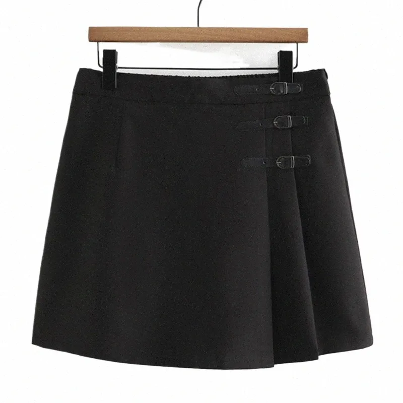 plus Size Women Skirts 2023 Summer Fi High Waist Solid Color Belt Buckle A-Line Fold Bottoms Oversize Curve Clothes T56-812 E29t#