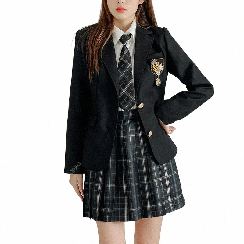 Japanese School Fi JK School Uniform Coat Spring Autumn Black Lapel LG Sleeve Jackets med college stil kostym japansk g19x#