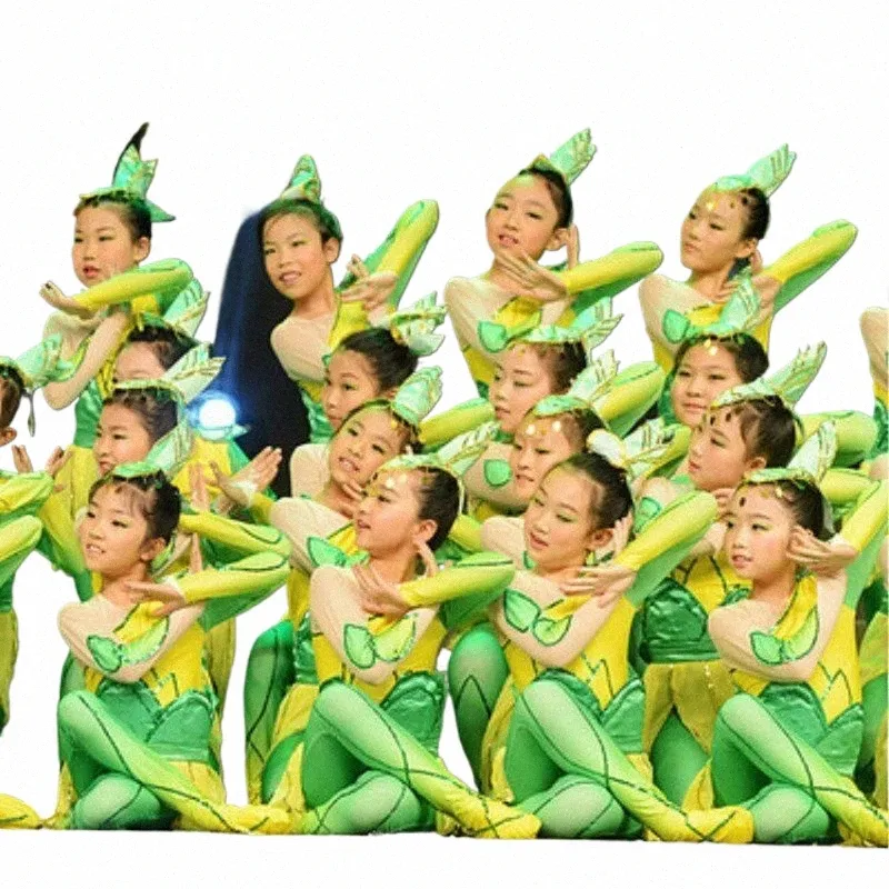 Китайский костюм для танца ветра Little Tree Dance Dr Performance Костюм Детский костюм с листьями Коллективная сценическая одежда c5NN #