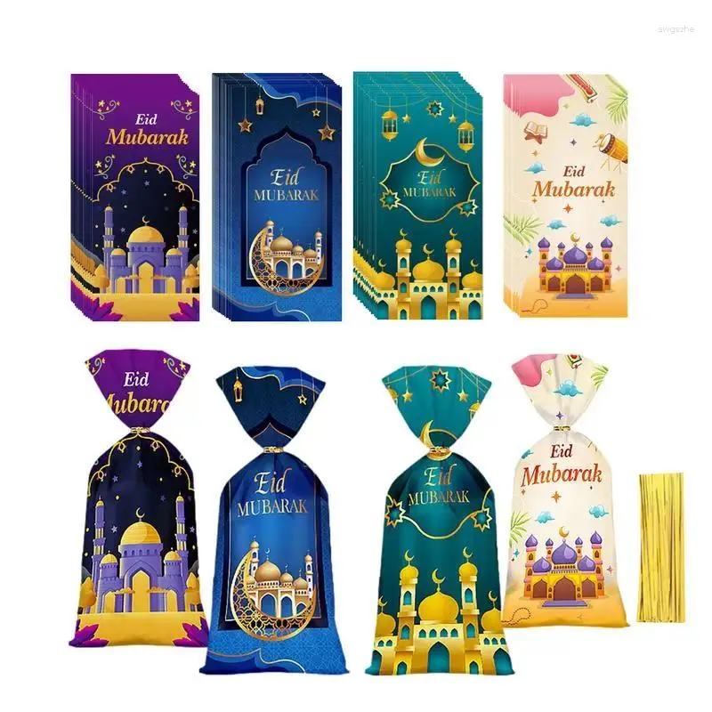 Gift Wrap Eid Pouches Large Goodie Cellophane Treat Bags With Twist Ties Wrapping For Islamic Muslim Party Supplies