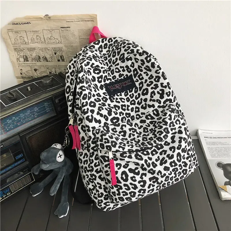 Taschen Ins Leopard Print Rucksack Frauen Lustige Tier Design Schultaschen für Teenager Mädchen Weiße Kuh Gedruckt Kawaii Taschen CuteBackpack