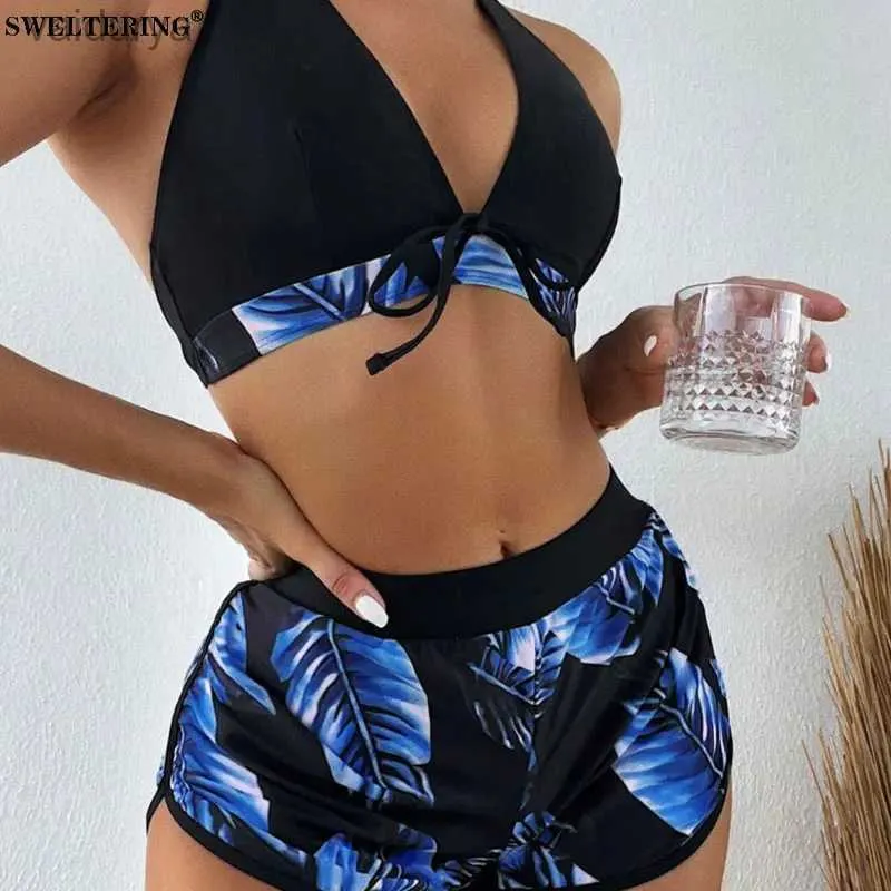 Kvinnors badkläder Swertering Women Leaf Print Swimsuit Bikini Ny Sexig Push Up Bikinis Set Bathing Summer Beach Wear Swim Suits Two Pieces YQ240330