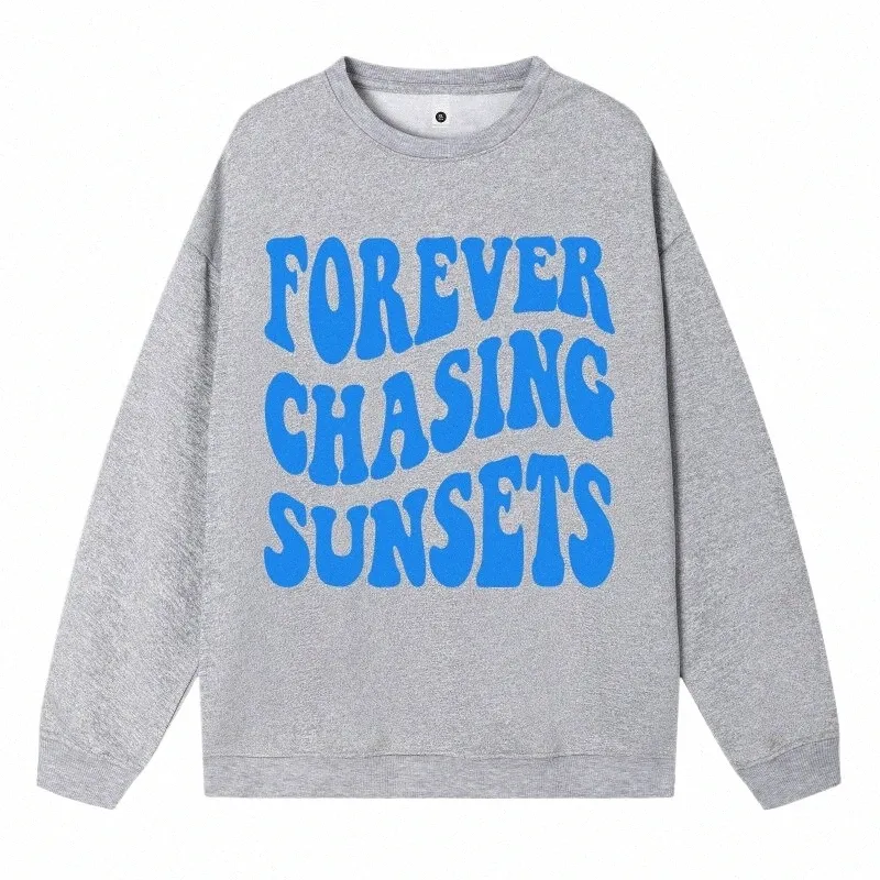 Casual plus size Women's Pullovers Forever Chasing Sunsets Letter Pattern Printing Hooded Crewneck Sweatshirts Warm Fleece Tops M5ge#