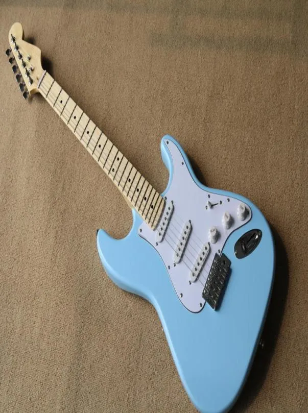 SkyBlue Electric Guitar med SSS pickupswhite pickGuardMaple FretboardChrome HardwareProvide Customized Services8037626