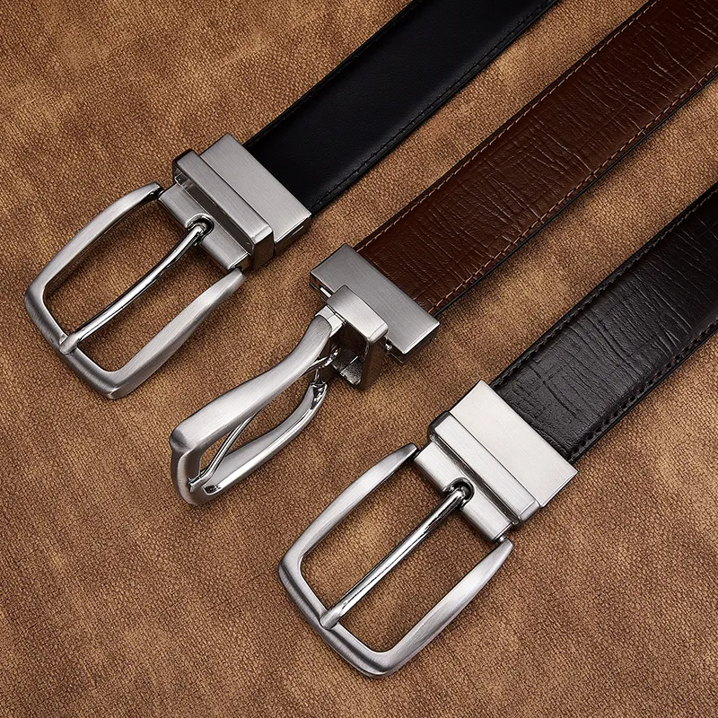 Genuine Leather Reversible Belt For Men 3.4 Cm Wide Cowhide Strap, Zinc  Alloy Reversible Buckle Black, Brown, Navy Blue Striped Formal Dress Belt  From Ddmycrazy, $25 | DHgate.Com