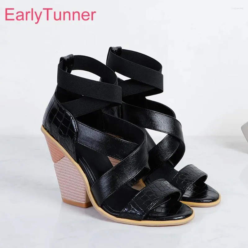 Sandaler Summer Black White Fashion Women 4 Inch Round Toe High Wedges Heel Office Lady Shoes Plus Big Size 11 43 46 48