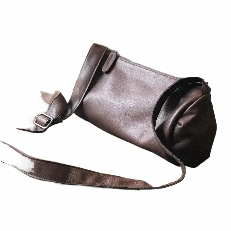 Äkta läder axelväska mjuk läder cylindrisk väska baguettform läderväska för kvinnor retro designer y1sm#