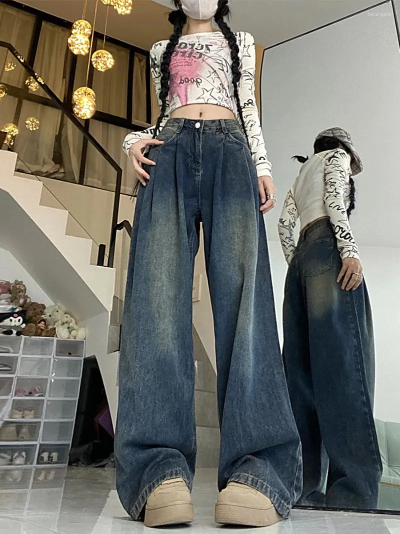 Jeans pour femmes Harajuku Baggy Vintage Femmes Y2K Grunge En détresse Oversize Denim Pantalon Style Mode Streetwear Pantalon surdimensionné E35