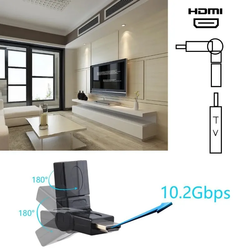 Nowy 360-stopniowy rotacja kompatybilna z HDMI adapter kompatybilny mężczyzna do żeńskiej kompatybilny z HDMI samiec z adapter