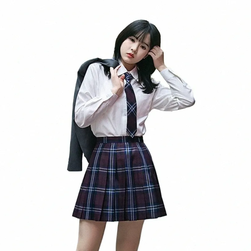 japanese School Girl Uniform Pleated Skirts Japanese School Uniform Plaid Skirt College Sexy JK Uniforms for Woman Full set p7wC#