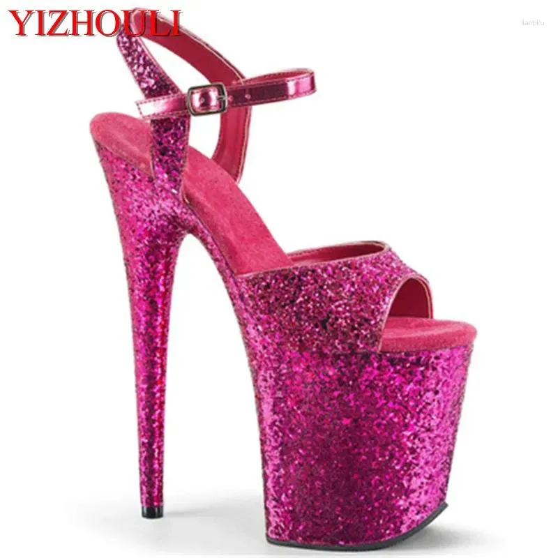 Dance Shoes Rose Red 20cm Sexy Sequin Waterproof Platform. High-heeled Pole Dancers Wear In The Summer
