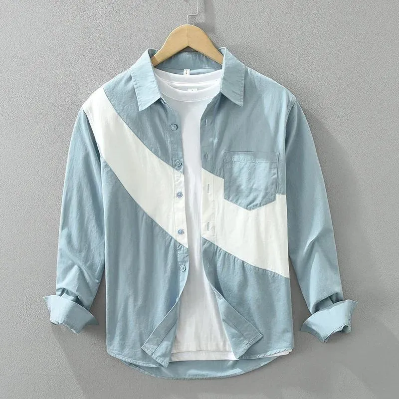 Mens Vintage Patchwork Shirt - Casual Style, Pure Cotton