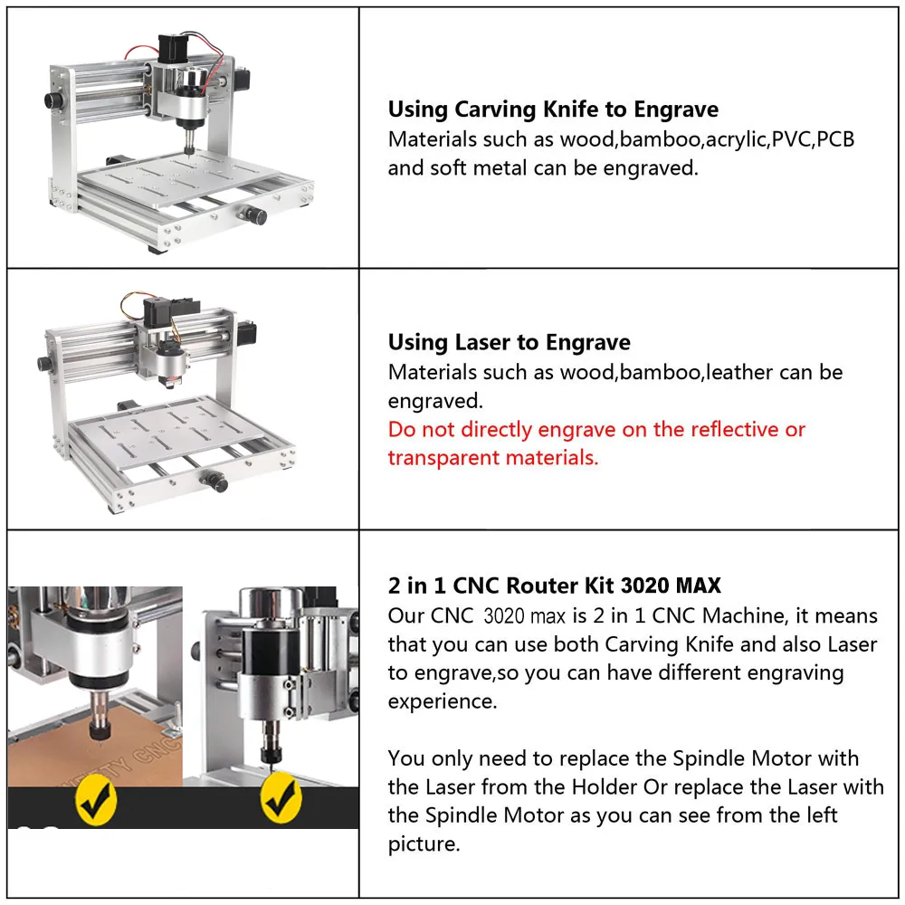 TWOWIN 500W CNC Router 3018 Max 20W Laser Engraving Machine for Metal ...