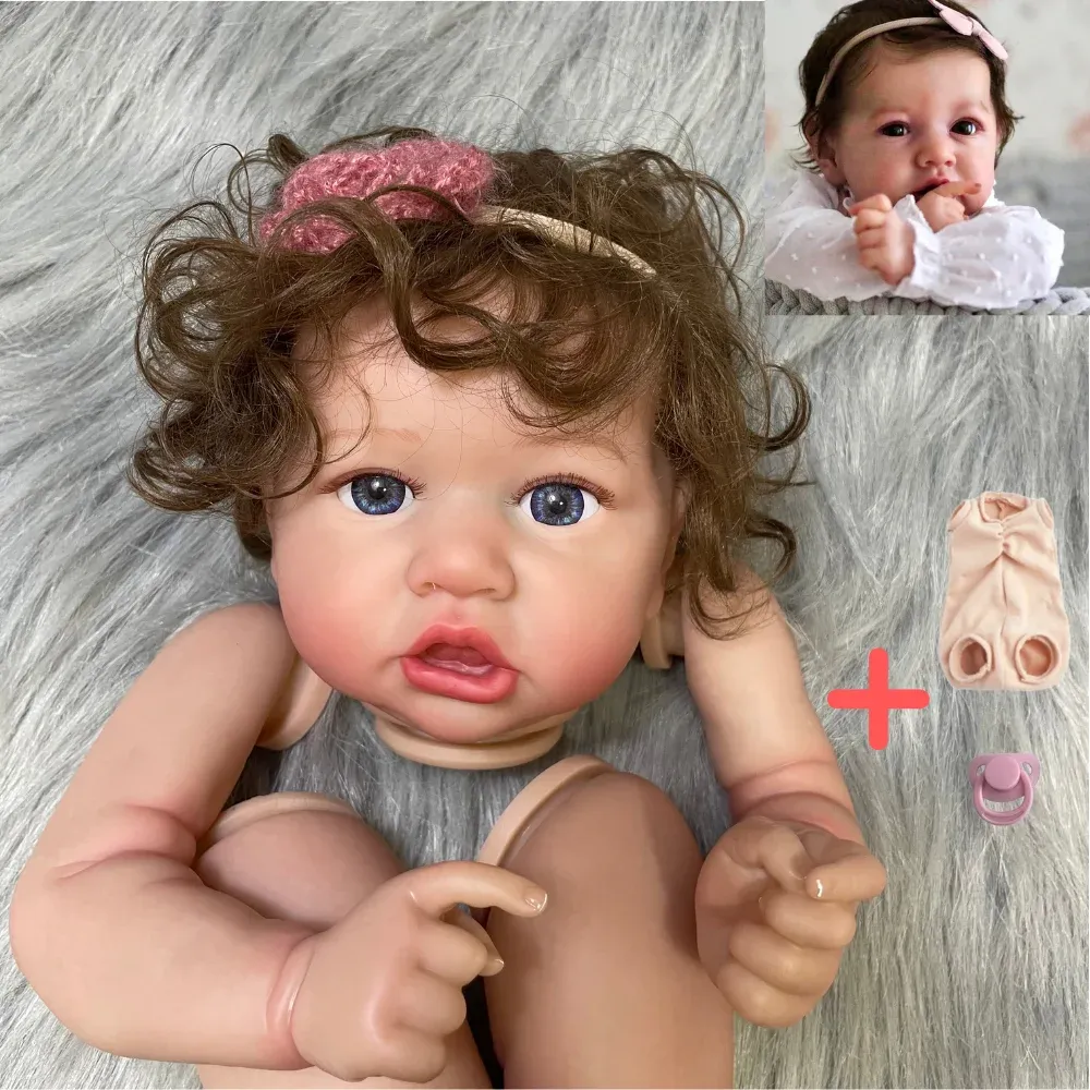 22 Lifelike Reborn Doll Kit Saskia with Hand rooted Hair Cloth Body Blue Eyes for DIY Doll Creation