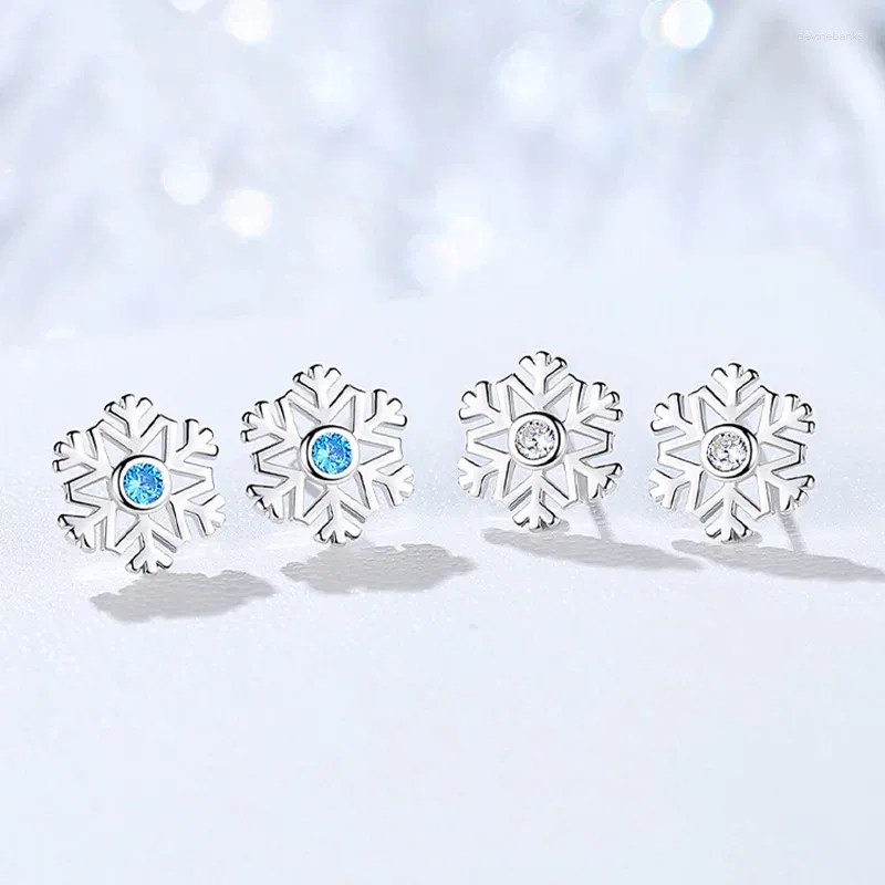 Stud Earrings Authentic 925 Sterling Silver Earring Simple Snowflake Crystal For Women Girl Wedding Party Jewelry Gift