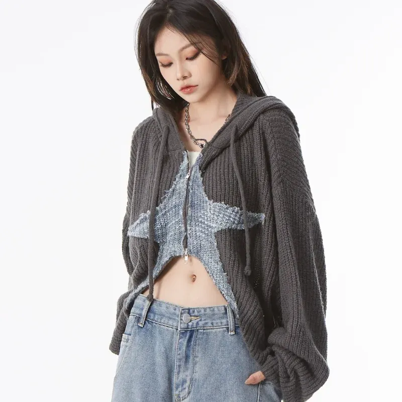 Deeptown Y2K Vintage Cropped Star Sweaters Korean From Ddmyhome