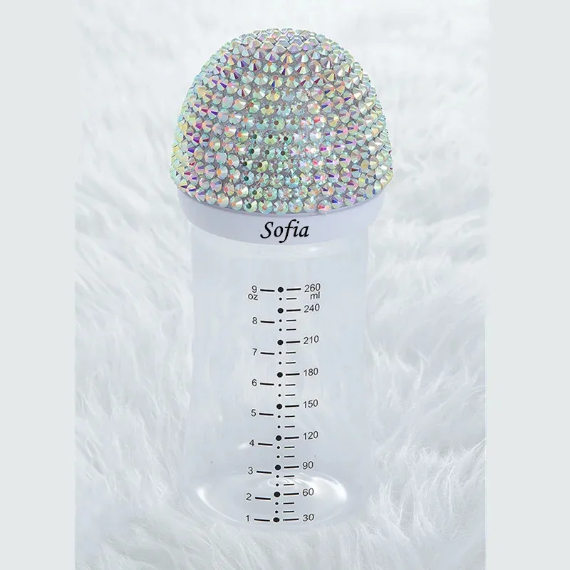 MIYOCAR personalisiert mit jedem Namen eine hübsche Bling-Babyflasche, 260 ml, Kunststoff, BPA-frei, viele Farben, wählen Sie ein Babyparty-Geschenk 240322