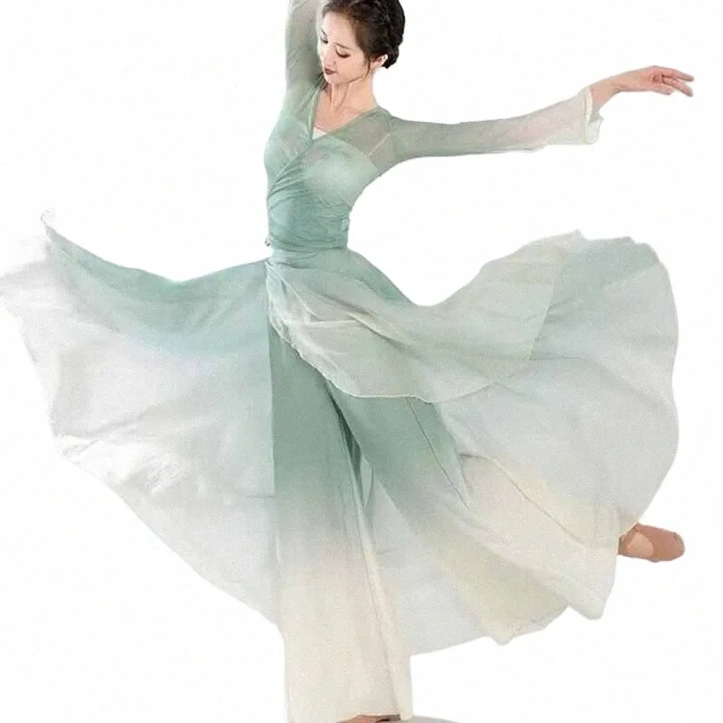 Klassisk dansare Performance s elegant kofta öva kläder kropp rim lg yttre gasväv kinesisk stil folkdans c5wo#
