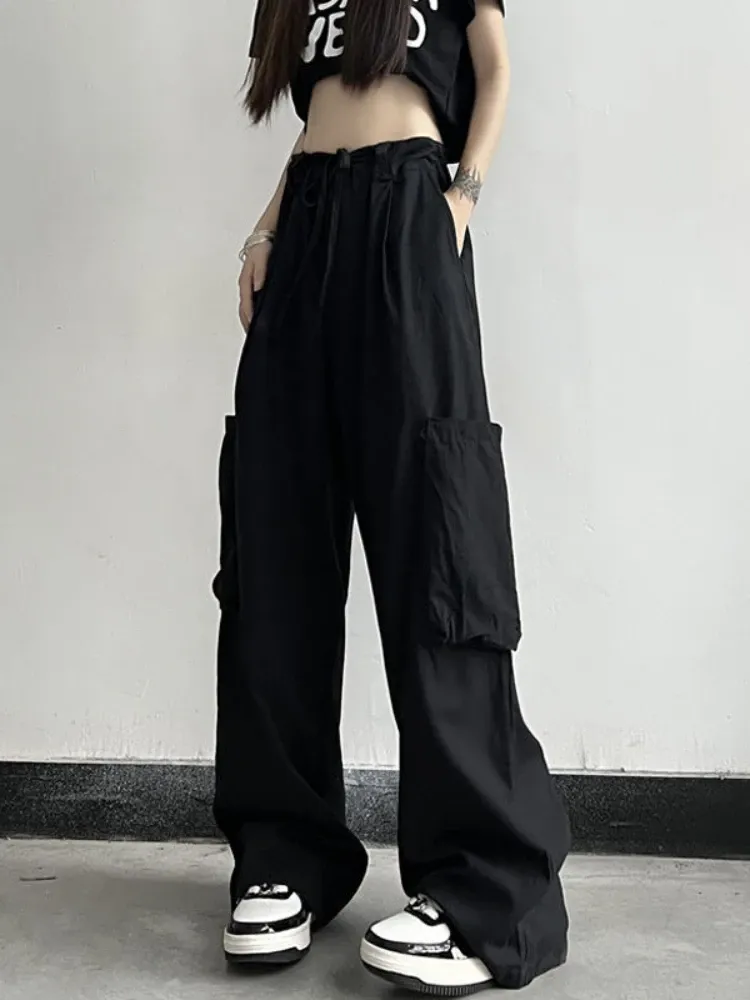 Pantaloni da paracadute punk gothic houzhou donne y2k harajuku techwear tasche di carico bianca pantaloni da giro per levamenti femminili