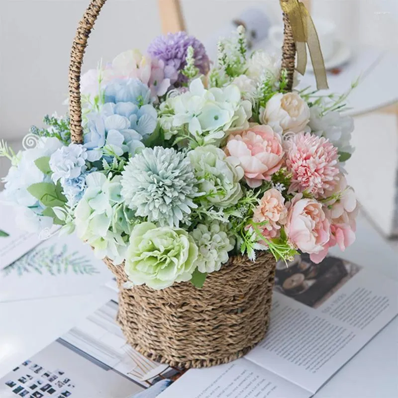 Fiori decorativi Ortensia verde Palla di seta artificiale Fiore di peonia Bouquet Pianta finta per la decorazione della tavola di casa per la festa di Natale di nozze