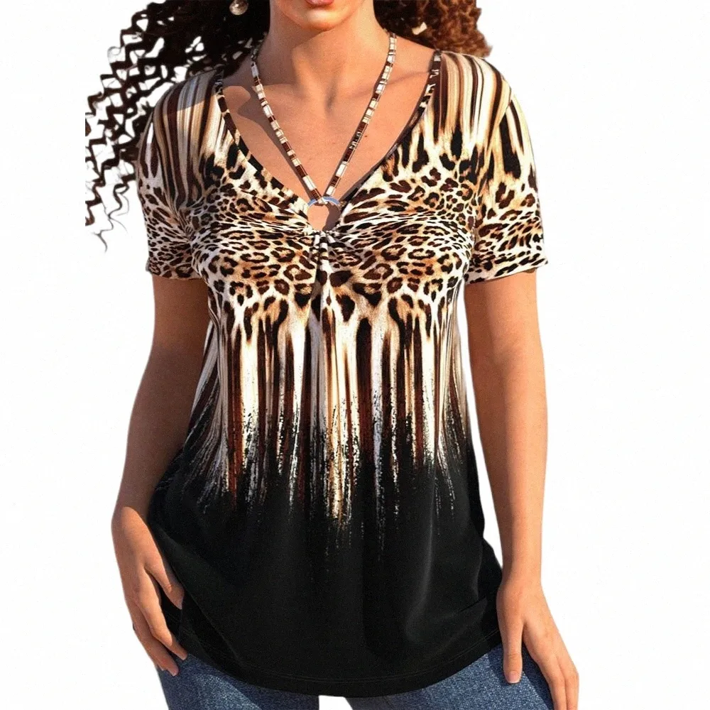 Plus Size Leopard Tops Donna 2023 Primavera Estate Large Size T-shirt di base Tee Casual Coreano Oversize Pullover Camicia per Femal k1iW #