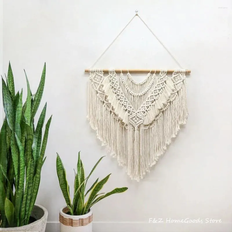 Tapestries 2024 Real Macrame Wall Hanging Tapestry Hand Woven Bohemian Style Home Boho House Decration Background Decor Livingroom Bedroom