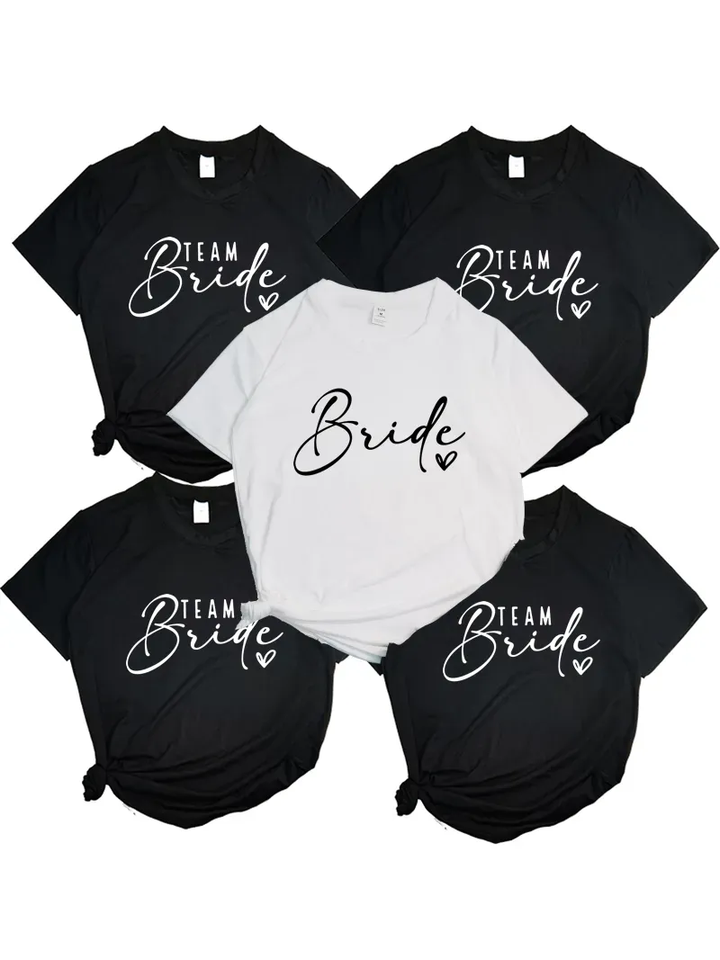 Team Bruid Hart Evjf Hen Party Women Gropu T-shirt Girl Wedding Vrouwelijke tops T-shirt Camisetas Mujer Vrouwelijke zwarte roze witte kleding