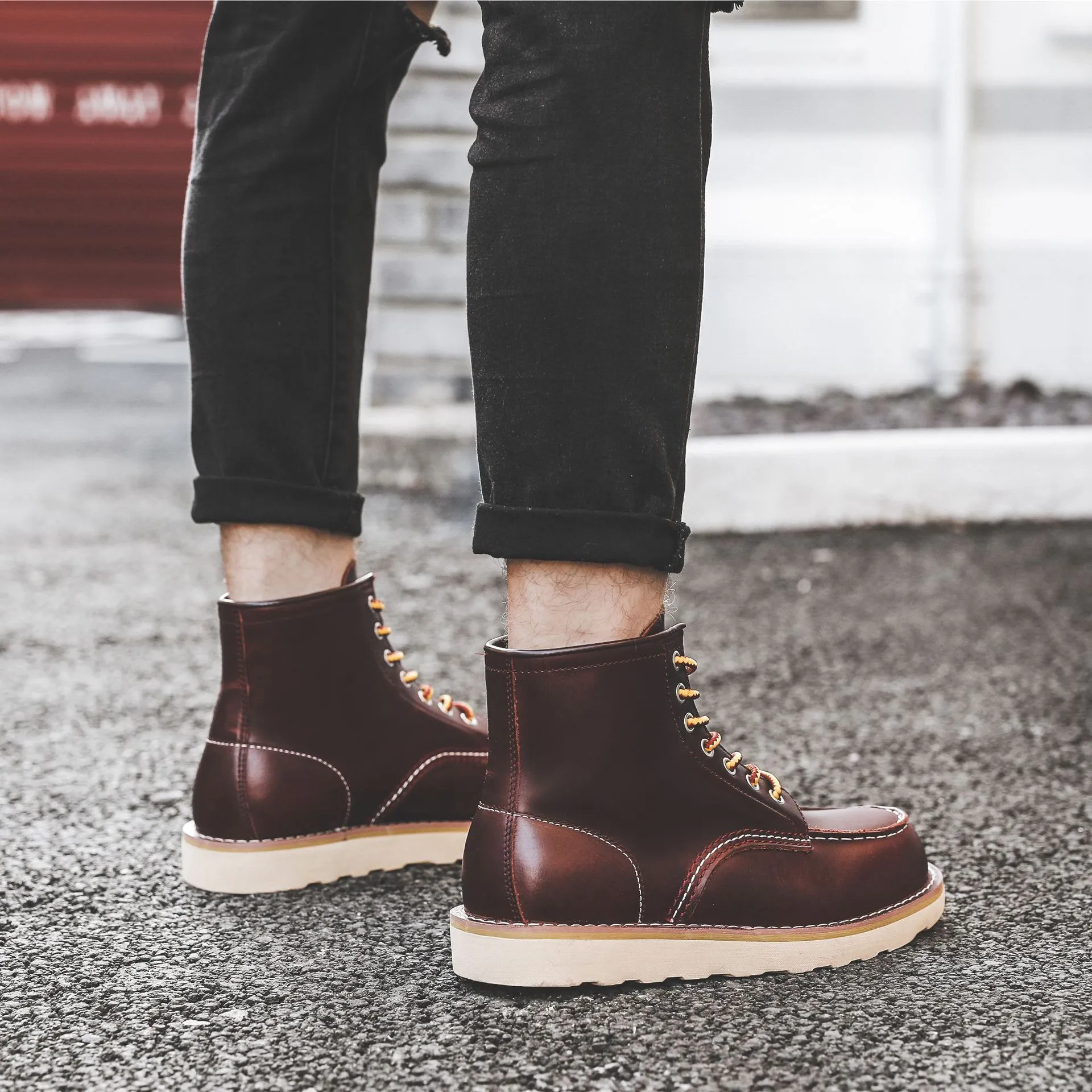 Herren Frühling Winter Freizeitschuhe Runde Zehen Echtleder Arbeitsstiefel Knöchel Vintage Militär Motorradstiefel Schnee Warm Große Größe_voghion.com