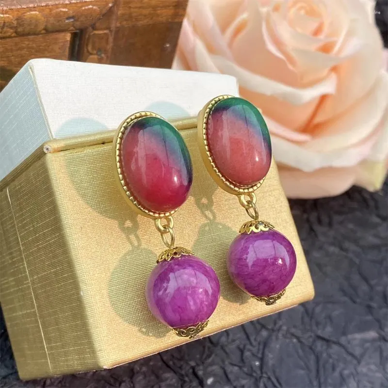 Boucles d'oreilles à clous pour femmes et filles, bijoux de tempérament Vintage, perles de verre colorées, cadeau de fête, vente en gros