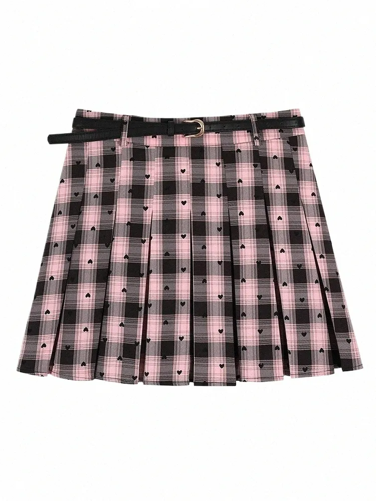 gibsie Plus Size New Pleated Mini Skirts Women 2023 Autumn Korean Preppy Style Vintage Plaid Print High Waist Y2k Short Skirts c9k7#