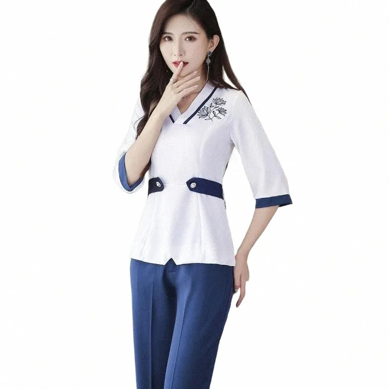 work Clothes Health Club Work Suit 1 Set Hotel Waiters Uniform Beautician Uniform Sal o9Ji#