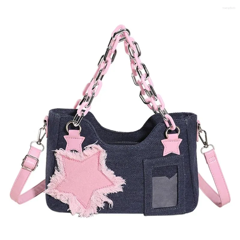 Shoulder Bags Star Patchwork Chain Purses Zip Closure Teen Girls Cute Bag Large Capacity Messenger Handbag All-Match