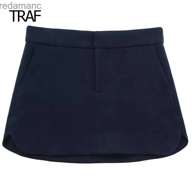 Jupes Skorts TRAF Mini jupe bleue jupe femme printemps été 2024 taille moyenne fente latérale jupes esthétiques jupes de créateurs élégantes femmes luxe 240330