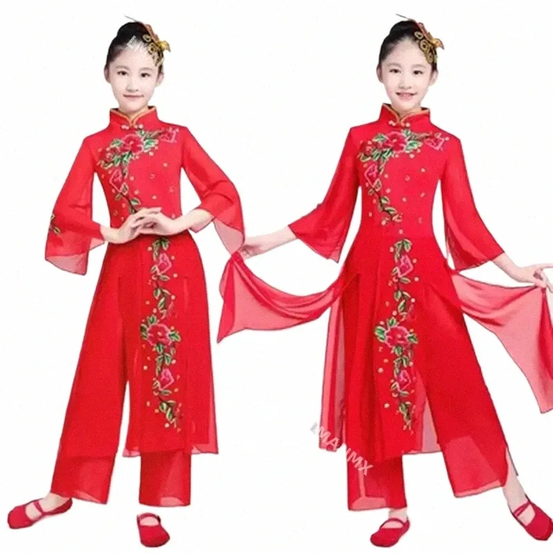 crianças hanfu clássica yangko dança palco s tinta dança clássica s meninas praticar roupas fã dança H5Hy #