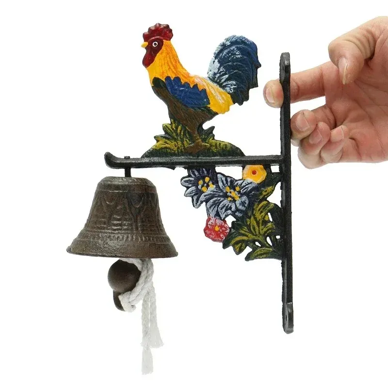 Anpwoo Vintage Style Metal Cast Iron Rooster Door Bell Wall Mounted Home Garden Decor Access Control- For Metal Cast Iron Wall Decor