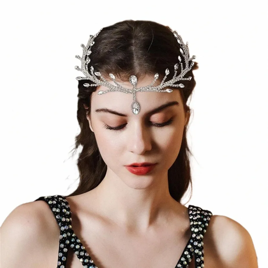 fi Sier Rhineste Bridal Forehead Chain Handmade Diamd Headband Wedding Headdr Jewelry Accories N5jE#