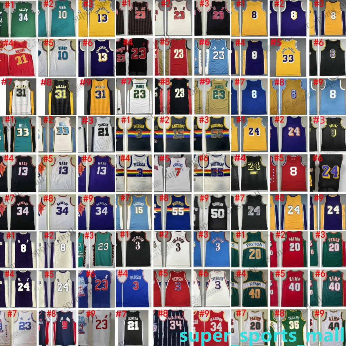 Retro basketbalshirts Michael Allen Iverson Scottie Pippen Dennis Rodman Bryant Penny Hardaway Tracy McGrady Vince Carter Garnett Larry Bird Kemp Nash Erving