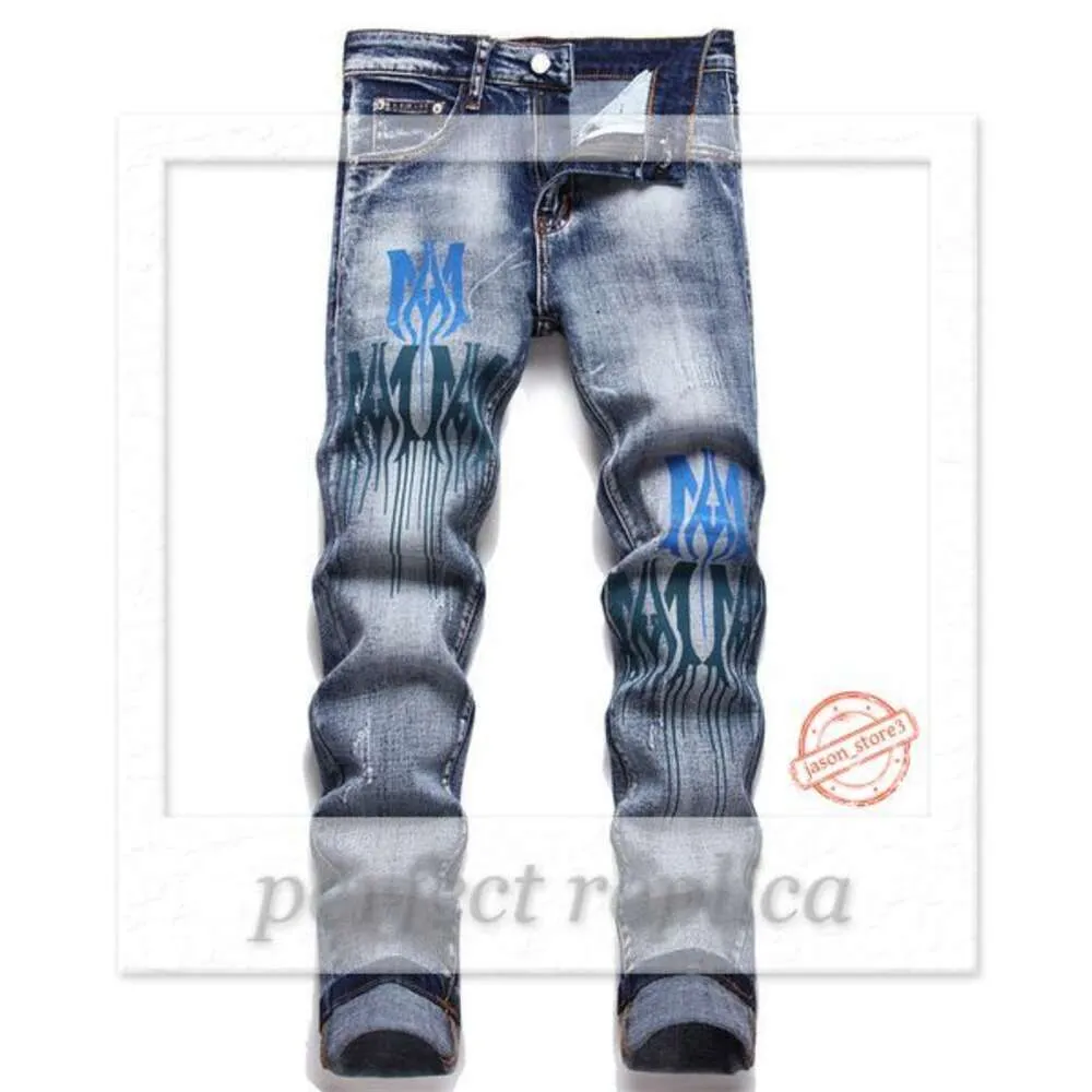 Calças de brim roxas dos homens designer europeu para calças masculinas rasgadas tendência jean hombre bordado marca magro calça masculina 291