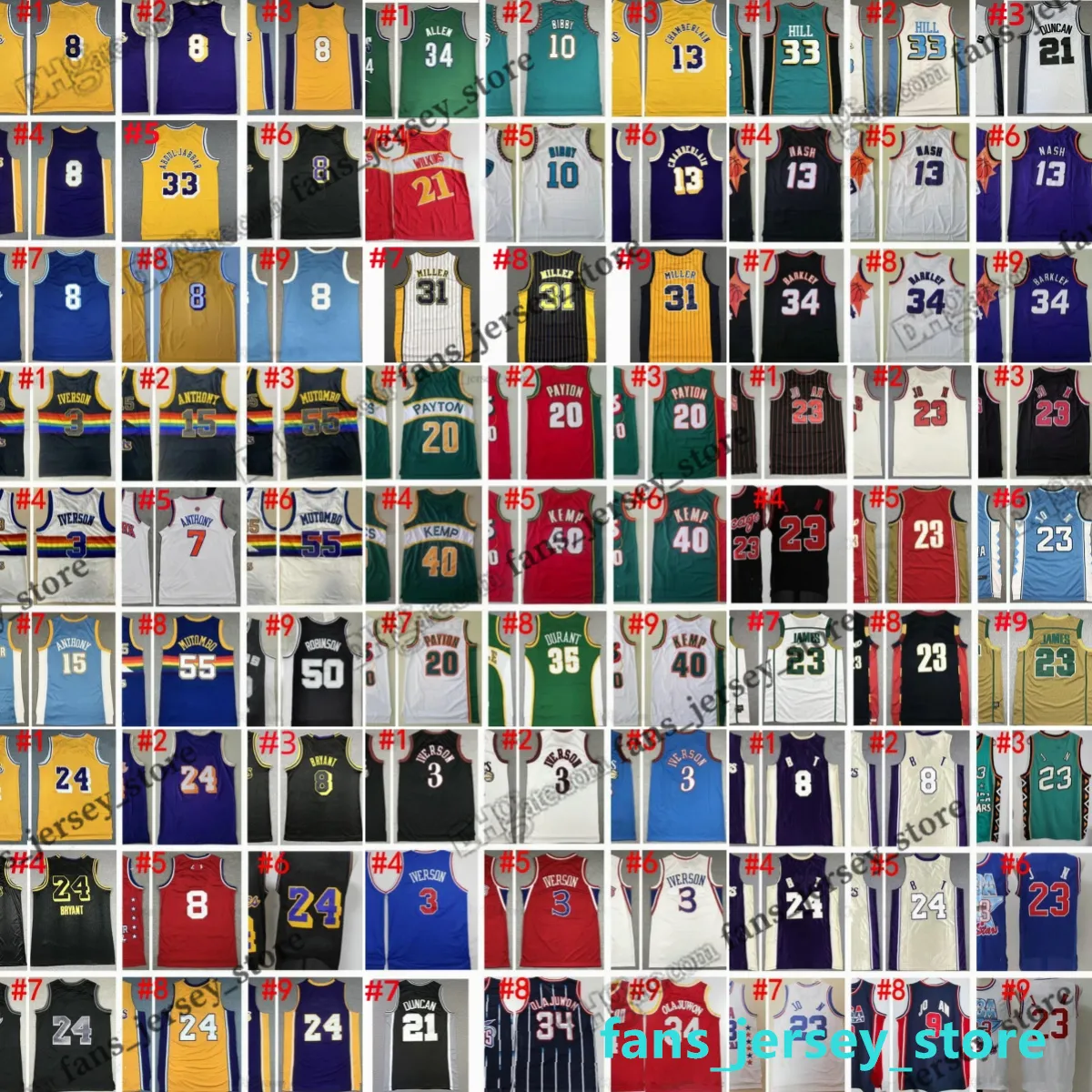 Maillots de basket-ball rétro Olajuwon Anthon Mutombo Ball Garnett Adebayo Johnson Michael Allen Iverson Scottie Pippen Rodman Bryant Bird Stockton Arroyo Malone