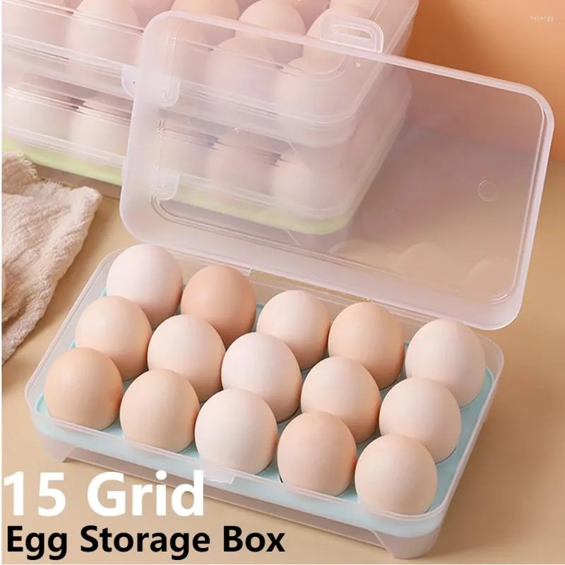 Bouteilles de rangement, boîte à œufs à 15 grilles, plateau avec couvercle, réfrigérateur de cuisine, boîtes de rangement, organisateur de réfrigérateur