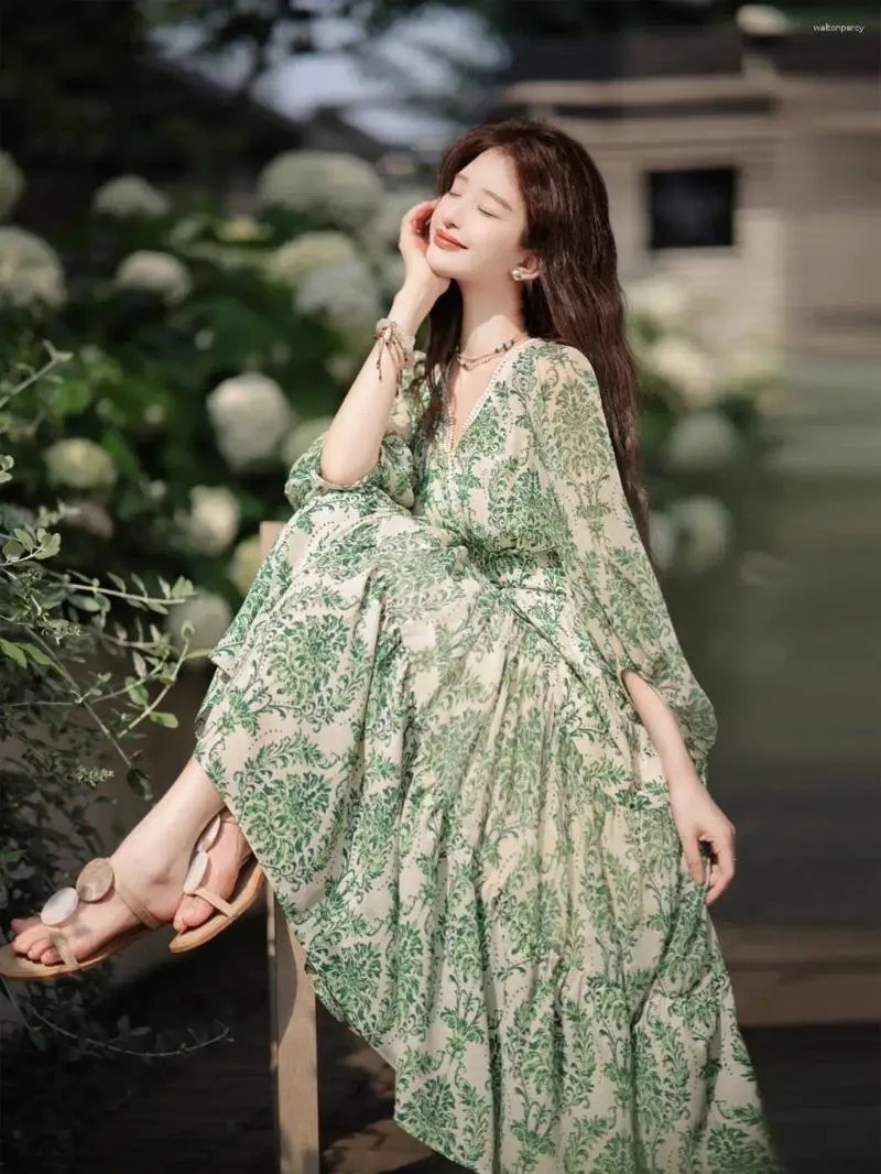 Vestidos Casuais Daxi Self-Made |Saia de jardim moda corte de cintura emagrecimento floral 2024 vestido fresco de verão